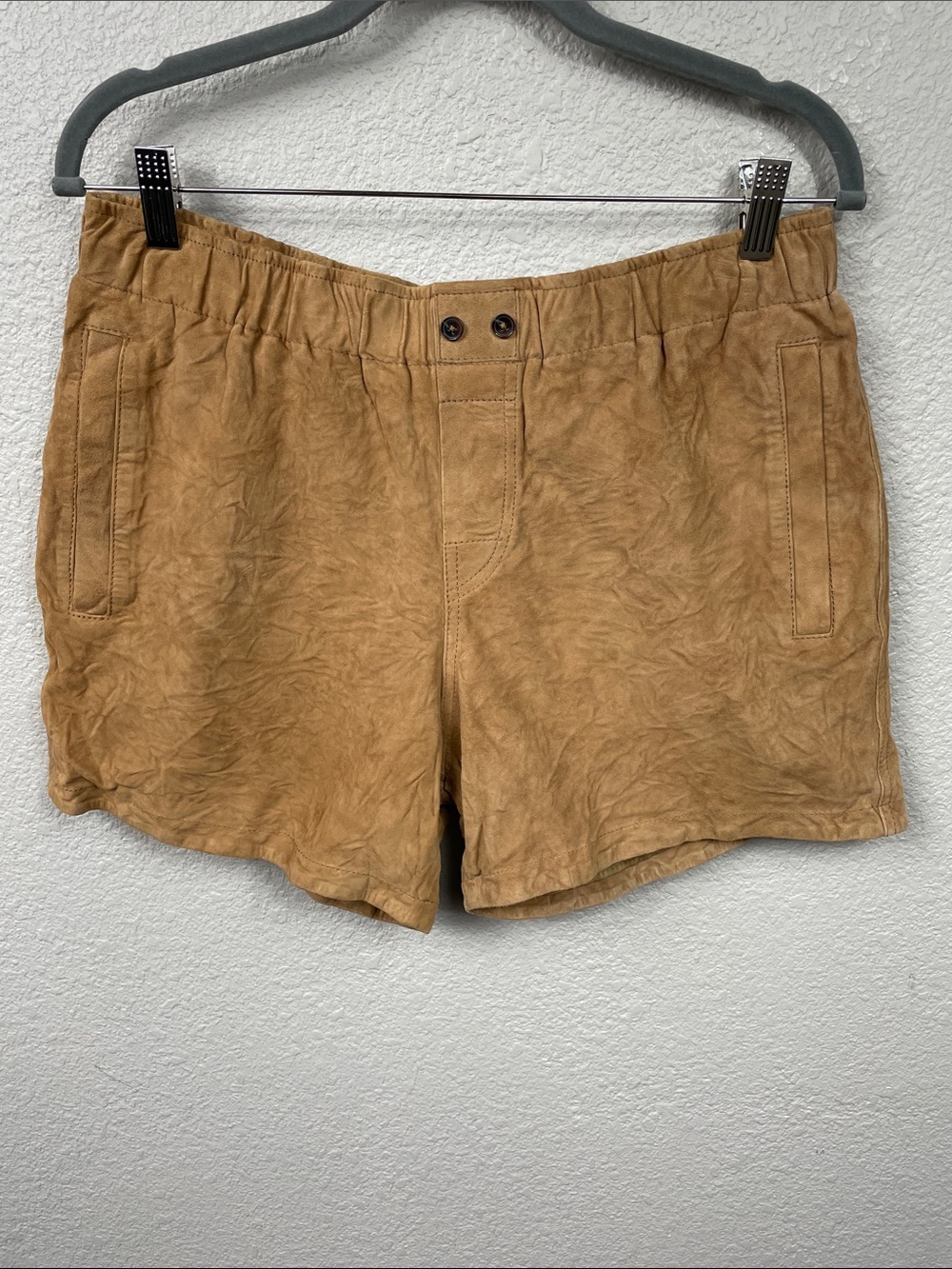 NWT Zadig & Voltaire Paxi Daim Froisse Crinkle Leather Shorts Cognac Tan 42